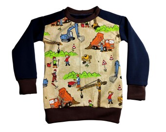 midnight blue sweater French Terry vehicles construction site excavator crane cool thin sweater 92 98 104 110 116 122 128 134 140 146 152