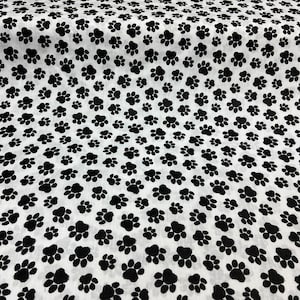 White Puppy Paw Print Poly Cotton Fabric - Sold By The Yard - 59"