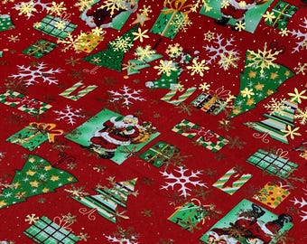 Christmas Santa Print Fabric – Festive Holiday Designs, Polyester Material