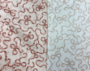 Ribbon Print Cotton Quilting Fabric: Pink & Beige, 54&quot; Wide