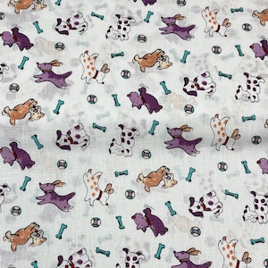 Dog Print Fabric: Poly Cotton Blend, 59&quot; Wide