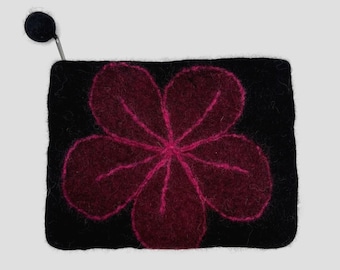 Maroon Floppy Flower Felt Coin Purse, Mobile Purse
