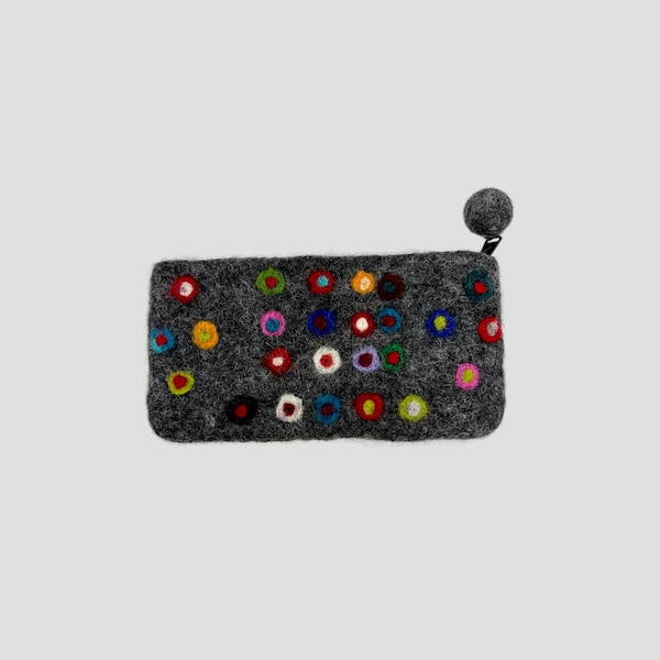 Charcoal Gray Felt Coin Purse, Mobile Purse