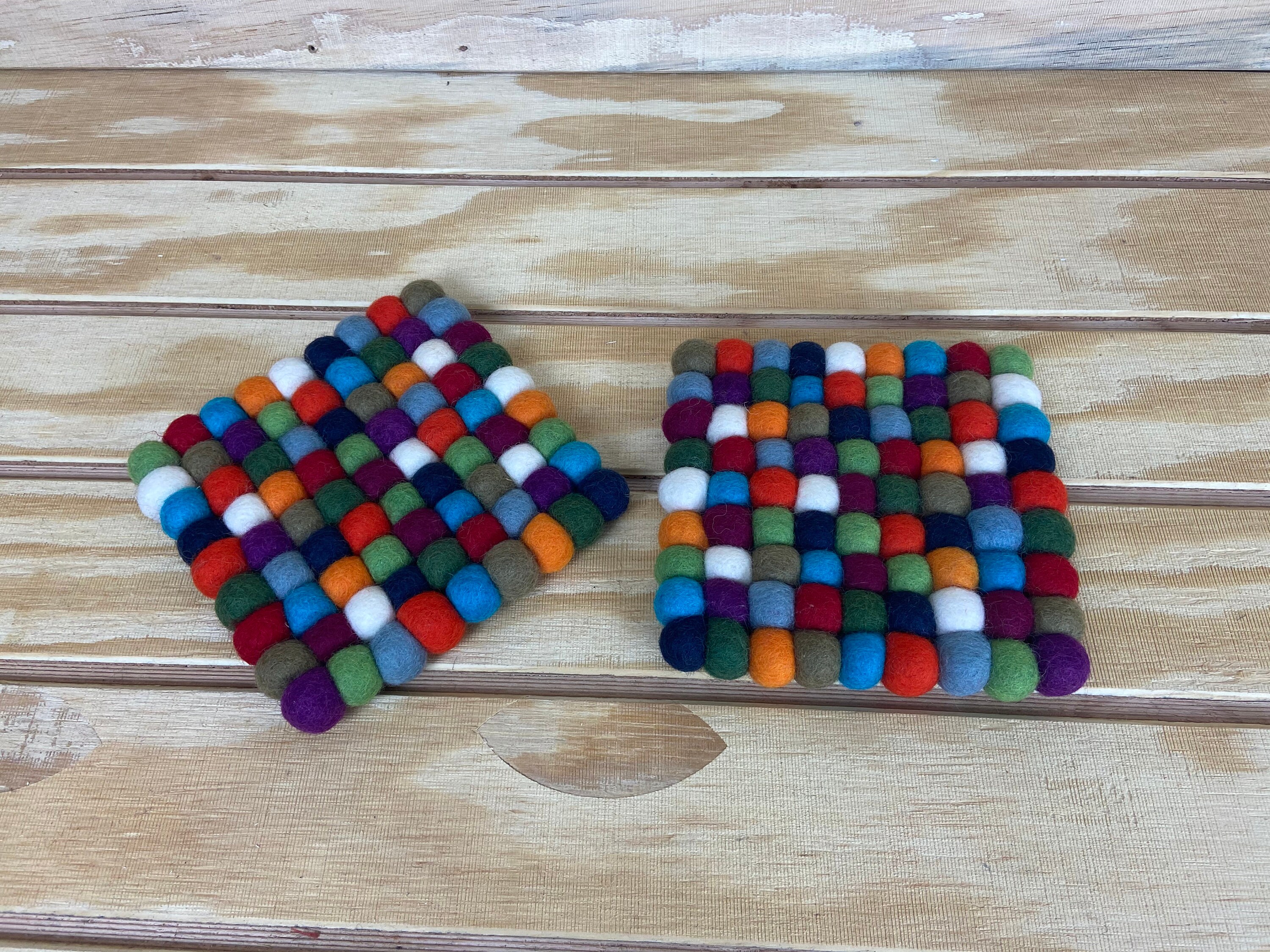 100 Wool Felted Assorted Multi Color Ball Trivet 7 Inches Etsy