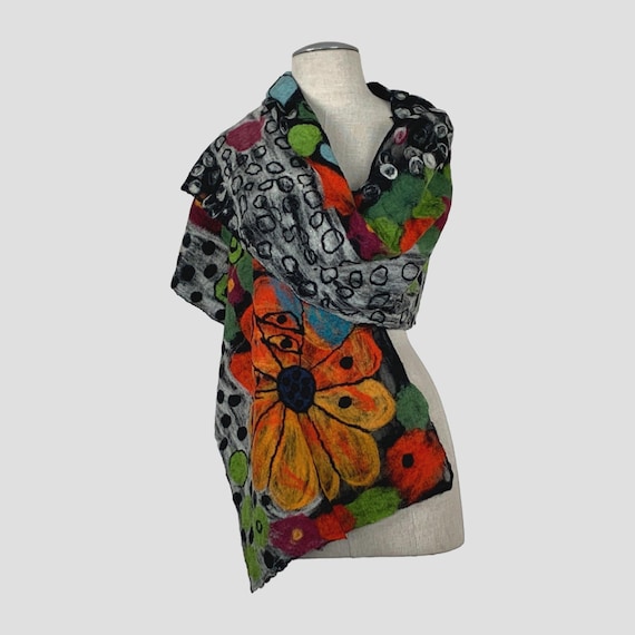 【eL×ONE】Flower Large Scarf One Big Flower Merino Wool Felt Scarf - Etsy
