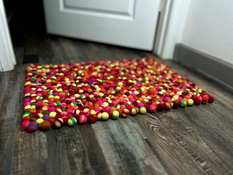 Ball Rug Handmade Felt Ball Rug: Modern Blue Accent Mat (20x30x1 Inches) - Etsy