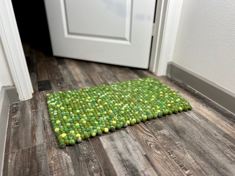 Ball Rug Model Handmade Felt Ball Rug: Modern Blue Accent Mat (20x30x1 Inches) - Etsy