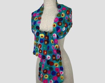 Polka Dot Wet Felt Scarf, Multi Color Dotted Felt Scarf, Soft Scarf, Felted Scarf, Nuno Felted Scarf, Felt Scarves