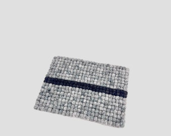 Handmade Gray Wool Felt Ball Placemats: Modern Table Protector, Set of 2