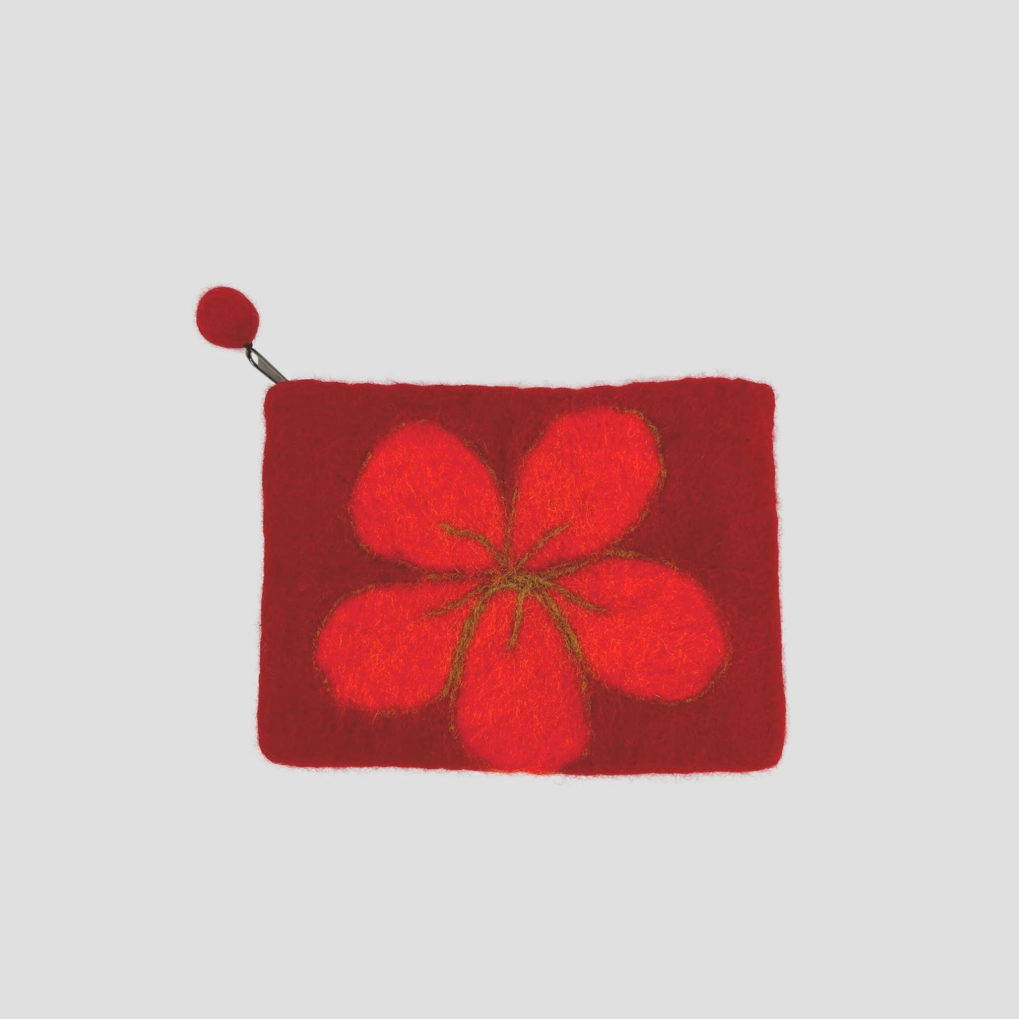Orange Floppy Flower Felt Red Coin Purse, Mobile Purse