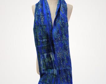 Handmade Felted Merino Wool Silk Scarf - Vintage Blue Green Wrap