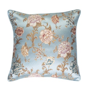 Luxury Cushion Cover and Cushion Insert | Floral Design | Same Fabric on Both Sides | Goose Feather or Synthetic Pad | 45 x 45 cm | 18 x 18&quot;