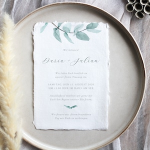 Hochzeitseinladung Eukalyptus, Eukalyptus Hochzeit, Einladung Hochzeit Eukalyptus, Boho Hochzeit, Fine Art Papeterie, Büttenpapier