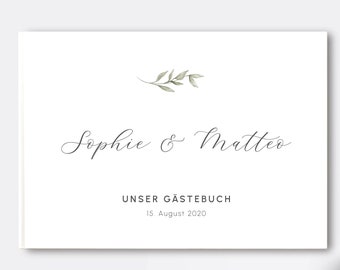 Gästebuch Hochzeit, Gästebuch personalisiert, Gästebuch mit Fragen, Gästebuch Blanko, Greenery, Schlicht, Sophie Kollektion