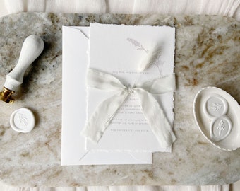 Wedding invitation, handmade paper, wedding set, modern invitation card, minimalist, fine art, wedding stationery, Lavanda collection