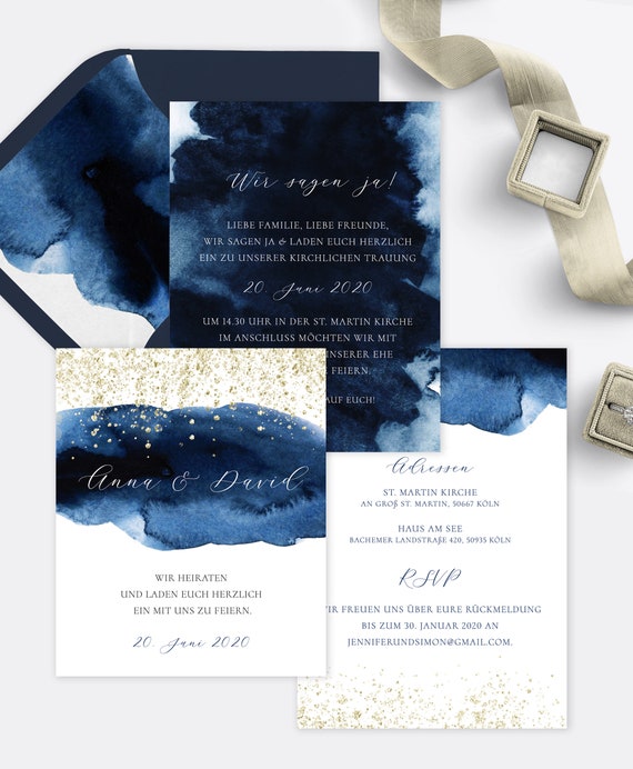 Wedding Invitation Set Golden Nights Pocketfold Invitation Etsy