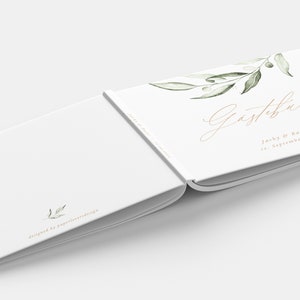 Gästebuch Hochzeit, Gästebuch personalisiert, Gästebuch mit Fragen, Gästebuch Blanko, Greenery, Schlicht, Olivia Kollektion Bild 7