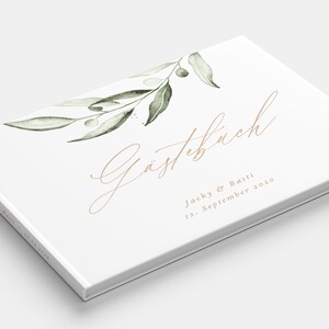 Gästebuch Hochzeit, Gästebuch personalisiert, Gästebuch mit Fragen, Gästebuch Blanko, Greenery, Schlicht, Olivia Kollektion Bild 2