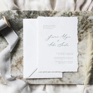 Wedding invitation, handmade paper, wedding set, modern invitation card, minimalist, fine art, wedding stationery, Jasmin collection image 4