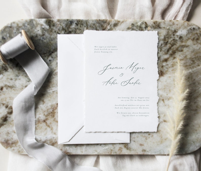 Wedding invitation, handmade paper, wedding set, modern invitation card, minimalist, fine art, wedding stationery, Jasmin collection image 4