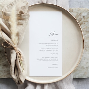 Menükarte Natalie, Getränkekarte, Hochzeitsmenü, Speisekarte, Hochzeitspapeterie, Klassisch, Minimalistisch, Schlicht