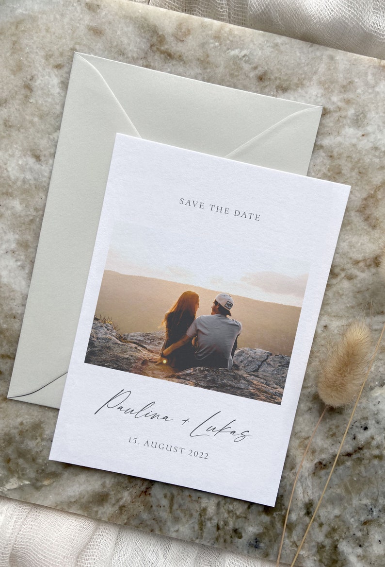 Save the Date Karte, SavetheDate, Save the Date Hochzeit, Save the Date Karte mit Foto, Fine Art, Modern, Minimalistisch, Paulina Kollektion Bild 2