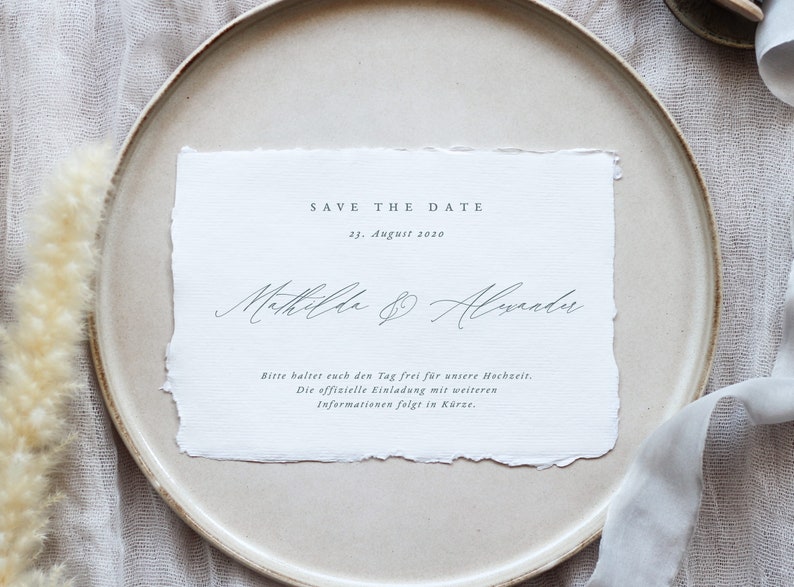 Save the Date card, SavetheDate, Save the date wedding, Fine Art, Modern, Minimalist, handmade paper, Mathilda collection image 1