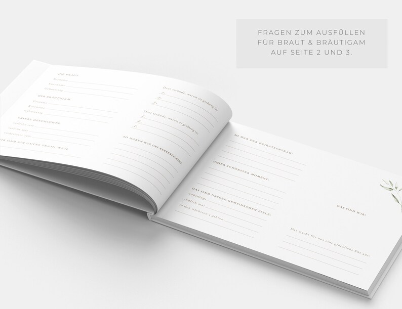 Gästebuch Hochzeit, Gästebuch personalisiert, Gästebuch mit Fragen, Gästebuch Blanko, Greenery, Schlicht, Olivia Kollektion Bild 4