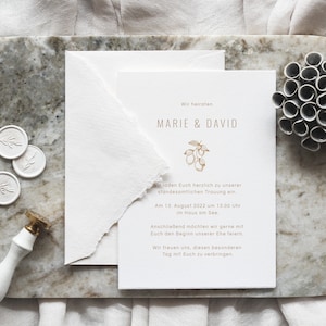 Zitronen Hochzeitseinladung, Zeitlos & Minimalistisch, Fine Art Papeterie, Büttenpapier, Toskana, Zitronen Kollektion