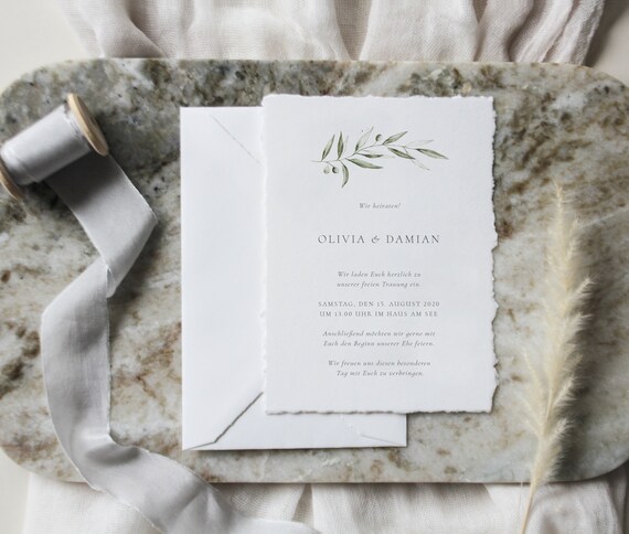 Hochzeitseinladung, Einladung Hochzeit, Einladungskarten Hochzeit, Hochzeitspapeterie, Hochzeitseinladung Büttenpapier, Olivia Kollektion