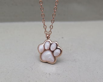 Kette - Pfote Hund weisse Emaille - rosévergoldet Halskette Hundepfote Tierpfote Tierschmuck Liebe Erinnerung rosa Hunde Abdruck Schmuck
