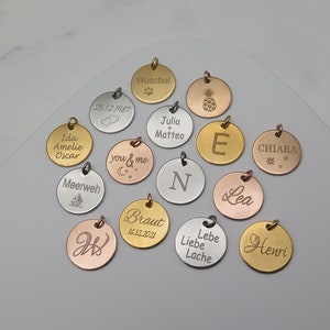 Gravur Plättchen 15mm Dot Edelstahl silber , gold oder roségold / Farbwahl / Anhänger / personalisierter Schmuck / Erinnerung / Symbol Bild 1