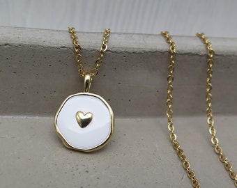 Chain - white enamel with heart - gold-plated necklace love luck friendship chain wedding jewelry boho great gift autumn bridal trend