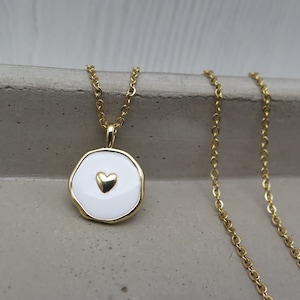 Chain - white enamel with heart - gold-plated necklace love luck friendship chain wedding jewelry boho great gift autumn bridal trend