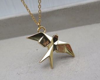 Geometrische Kette - Vogel Origami vergoldet - Halskette Edelstahl Japan gefaltetes Papier Tier Geschenk Tierschmuck Adler Schwalbe Vögel