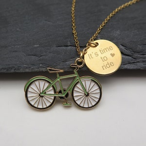 Engraving - Chain Bicycle Enamel gold green 15 mm Platelet - Stainless steel gold plated / bike / Bicycle chain / Bicycle trailer / Gift / Nature