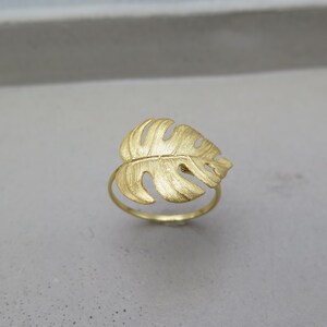 925 sterling silver ring gold-plated - monstera leaf - adjustable trend gift nature ring birthday girlfriend plant love jewelry nature