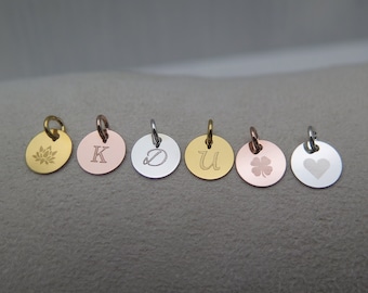 Gravur - Plättchen 8mm - 925 Sterling Silber , vergoldet , rosévergoldet Anhänger personalisiert Wunsch Charm Buchstabe Gravurschmuck Liebe