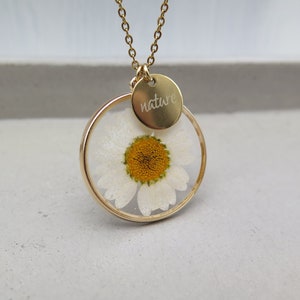 Engraving - real fine flower chain flat - daisies circle gold-plated frame 12 mm platelets gold stainless steel chain flowers gift jewelry