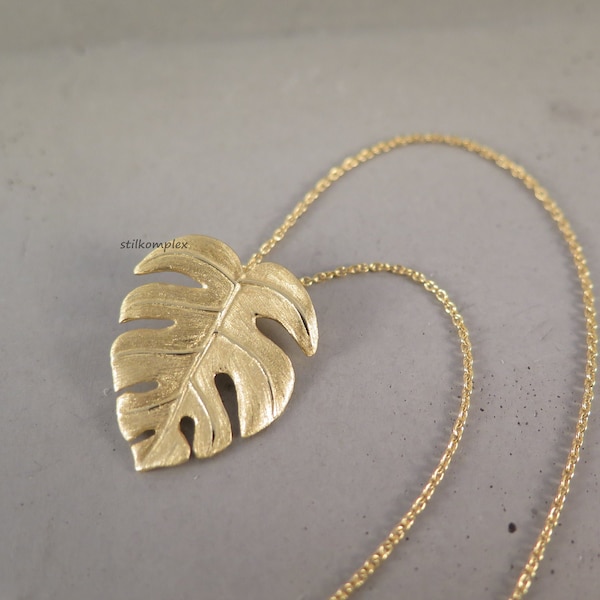 925 Sterling Silber Kette vergoldet - Monstera Blatt - Trend Halskette tolles Geschenk Naturkette Geburtstag Freundin Pflanzen Liebe gold