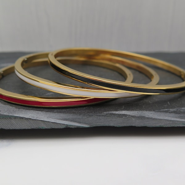 Bangle color choice - simple enamel white black or red - stainless steel narrow gold plated geometric love gift boho wedding girlfriend