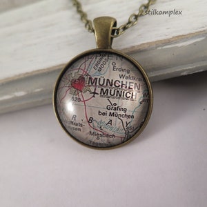 Collier - plan de la ville coeur de Munich - ville couleur bronze Bavière vacances voyage Europe Oktoberfest carte du pays amour carte de voyage du monde
