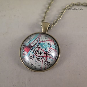 Kette - Stadtkarte New York Herz - Amerika bronzefarben Karte Stadt Reise Urlaub Weltreise Map Freiheitsstatue USA NYC Land Liebe Fernweh