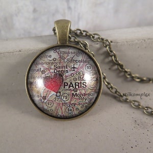 Kette - Stadtkarte Paris - mit Herz Frankreich bronzefarben