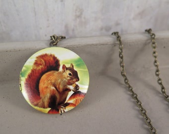 Locket necklace - squirrel - necklace bronze colors with the forest animal great gift