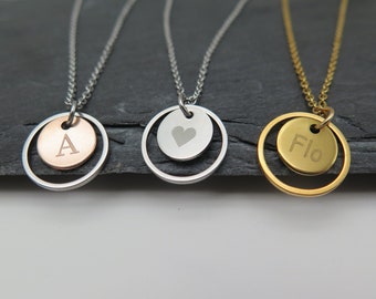 Engraving - Chain Circle small 10 mm plates - stainless steel silver, gold or bicolor coin Necklace Circle Wish Geometric Gift Jewelry