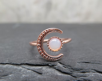 Planeten Ring - Halbmond mit leuchtendem Mondstein - rosévergoldet Mond verstellbar tolles Geschenk Mondschmuck rosa Sterne Himmel Ostern