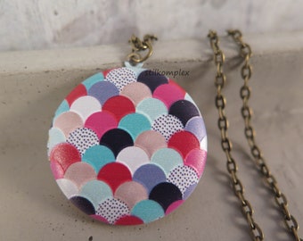 Medallion necklace - pattern confetti colorful - 3D necklace medallion bronze colored gift photo memory jewelry circles medallion jewelry girlfriend