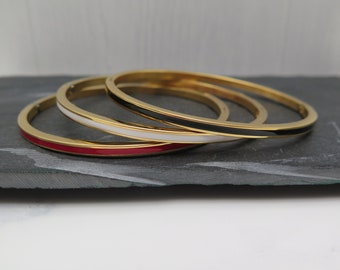 Choix de couleur de bracelet - émail simple blanc noir ou rouge - acier inoxydable étroit plaqué or géométrique amour cadeau boho mariage petite amie