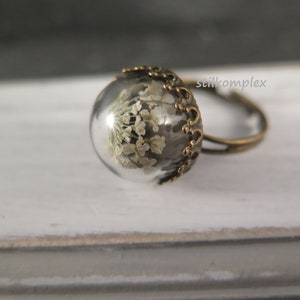 Romantic ring real dill flowers cream bronze adjustable flower jewelry flowers jewelry gift wedding boho girlfriend love image 3